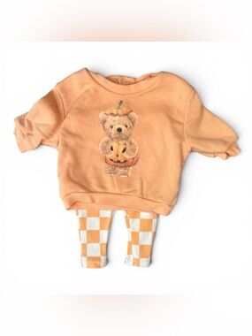 Target Baby 2pc Teddy Bear Halloween Pumpkin Pullover & Checkered Bottom Set